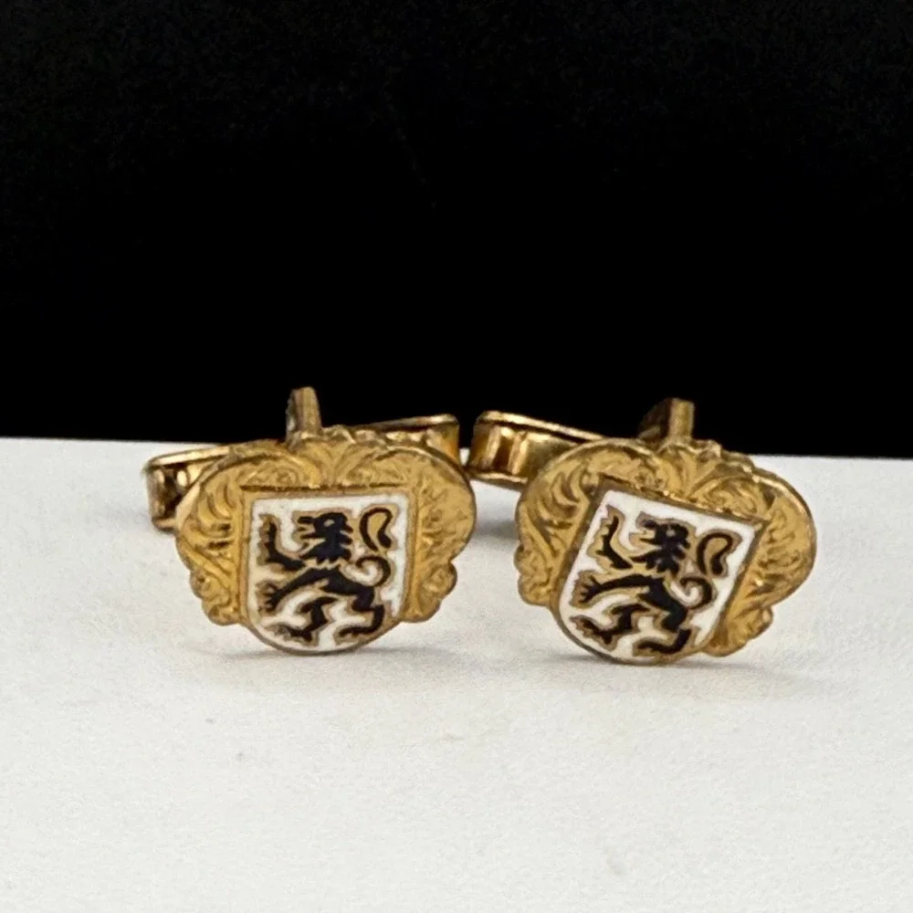 Vintage‎ Heraldic Cufflinks Coat of Arms Gold Tone Crest